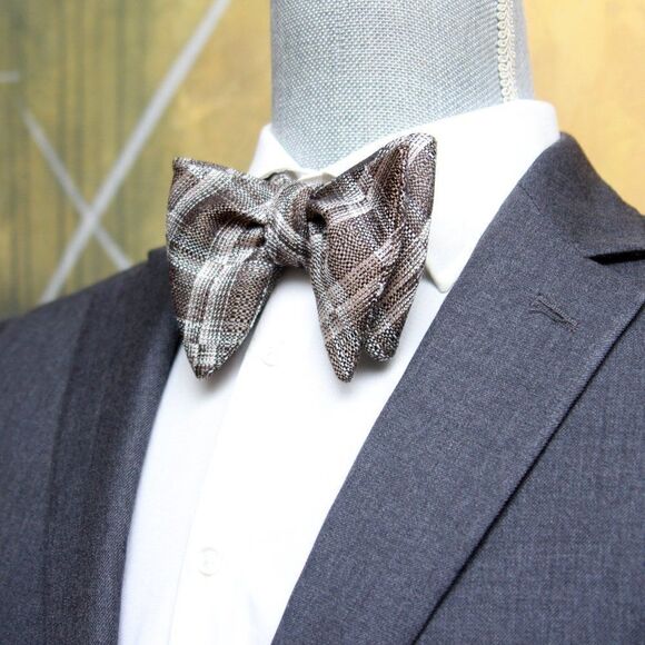 New Men's Self-tied Bow Tie 100%Silk Big Butterfly Grey Plaid S650 - Picture 11 of 13